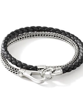 John Hardy Double Wrap, Silver, Leather, 4.5MM